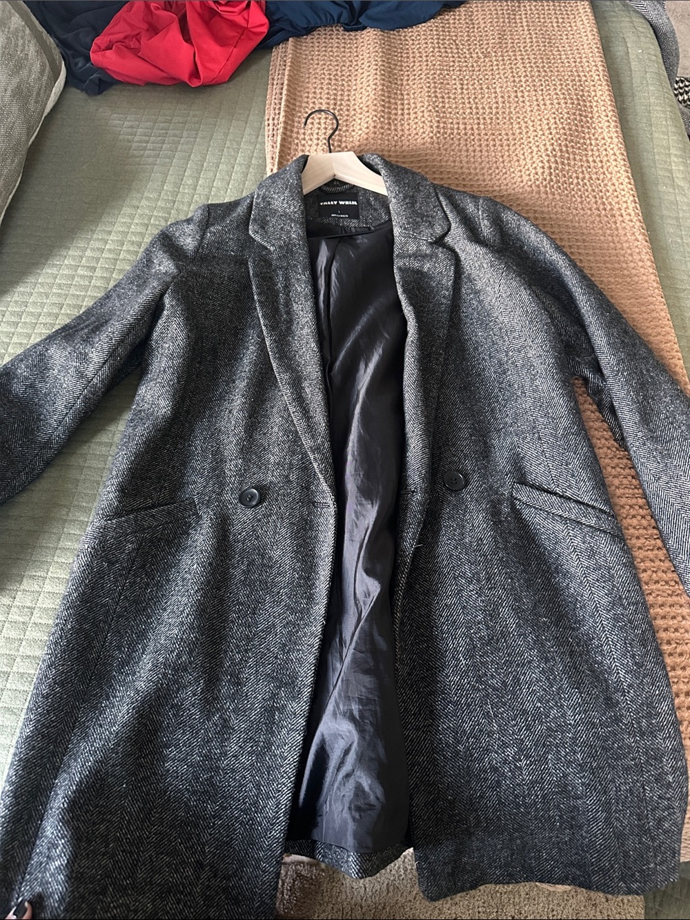 Men's Grey Herringbone Wool-Blend Pea Coat by Banana Republic